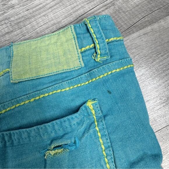 Indie Sleeze Blue Distressed Low Rise Mirco Shorts Size 9 - Picture 3 of 4